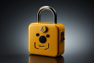 Poster - A padlock with a smiley face, symbolizing friendly and approachable security measures. Generative Ai.