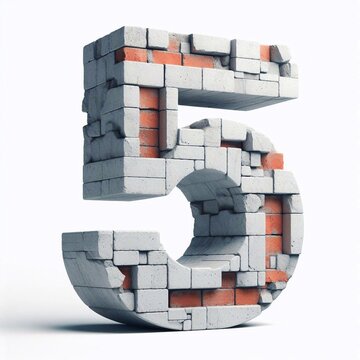 5 digit shape created from concrete and briks. AI generated illustration