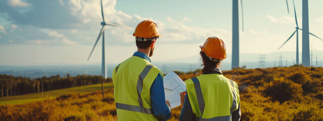 two environmental workers in a wind power generation