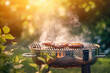 Barbecue grill on open air with blurred background.