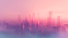  Futuristic Cityscape At Sunrise With Gradients Of Rose Gold, Lavender, And Mint, Enhanced By A Grainy Texture For A Dreamy And Sci-fi Vibe.