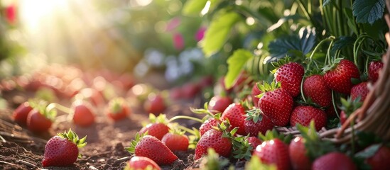 Wall Mural - Fresh Strawberries in a Serene Garden: Explore the Vibrant World of Fresh Strawberries in this Lush Garden Oasis