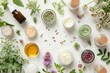 Natural herbal skincare products ingredients from top view