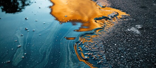 Oil spill on pavement as environmental pollution concept.