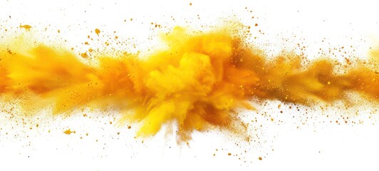 Abstract powder splatted background,Freeze motion of yellow powder exploding, throwing orange dust on white background.