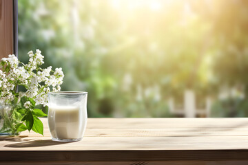 Fresh milk on wooden table