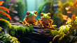Frog sitting on a branch in the rainforest. Wildlife scene from nature. 3D rendering