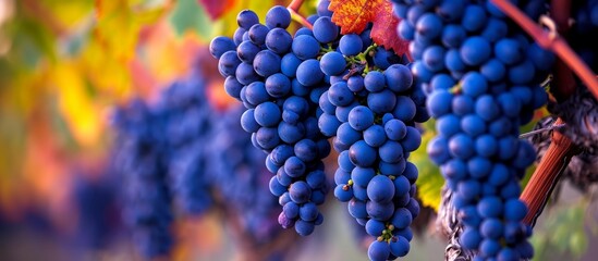 Wall Mural - Juicy and Plump: Spectacular Ripe Bunches of Grapes Are Ready to be Harvested from Luscious Vineyards