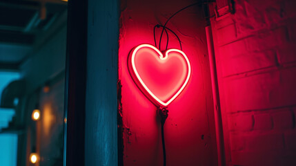 Stylish romantic interior with mirrors and illuminated neon heart. Modern contemporary Art. Valentines Day.Generative AI