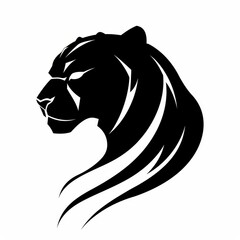 A sleek, stylized black panther logo, with its body curved gracefully, set against a white background