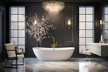 Poster - Hollywood Glam bathroom with a freestanding tub