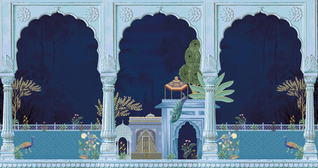 mughal art old design art in digital boders