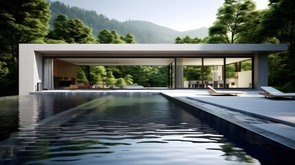 Wall Mural - Modern Villa - Contemporary luxury villa with sleek pool and mountain view