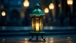a tranquil emerald night with an elegant lantern casting