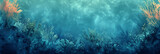 Fototapeta Kosmos - Surreal underwater scene featuring a gradient of turquoise, coral, and deep navy with a grainy texture for aquatic-themed designs