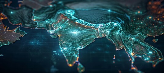 Aufkleber - India map glow network line. Generative AI technology.