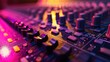 © Koplexs-Stock - colorful music audio mixing board in closeup of a recording, audio track background in a dark recording,  industrial machinery aesthetics, multimedia, selective focus, brightly colored