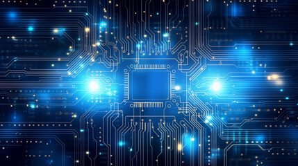 Fototapete - Abstract digital background with technology circuit board texture. Futuristic digital electric tech circuit board pattern background.