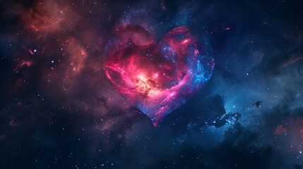 Wall Mural - A cosmic heart silhouette mixing celestial elements such as galaxies and nebulae, expressing the universal symbol of love.