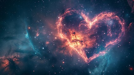 Wall Mural - A cosmic heart silhouette mixing celestial elements such as galaxies and nebulae, expressing the universal symbol of love.