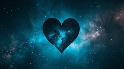 Wall Mural - A cosmic heart silhouette mixing celestial elements such as galaxies and nebulae, expressing the universal symbol of love.