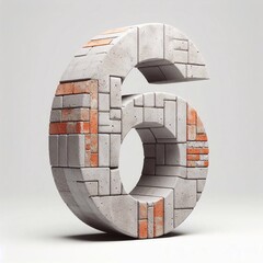 6 digit shape created from concrete and briks. AI generated illustration