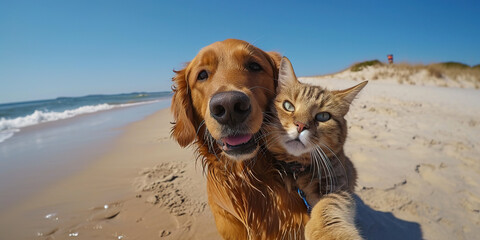 Wall Mural - Dog taking selfie with cat friend