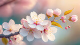 Fototapeta Kwiaty - Różowe kwiaty wiśni, tło kwiatowe