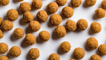 Poster - A white table with a bunch of small brown balls on it