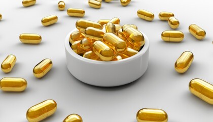 Canvas Print - A white bowl filled with gold pills