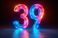 Number 39 - Colorful Glowing Outline Alphabet Symbol On Blue Lens Flare Dark Background