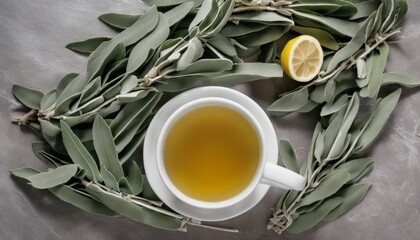 Canvas Print - A cup of tea with lemon and mint leaves