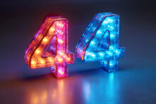 Number 44 - Colorful Glowing Outline Alphabet Symbol On Blue Lens Flare Dark Background