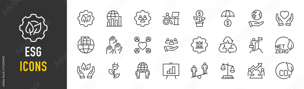 ESG and Environmental Social Governance web icons in line style ...