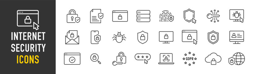 Poster - Internet security web icons in line style. Security, privacy, computer, safety, information, data, protect, padlock. Vector illustration.
