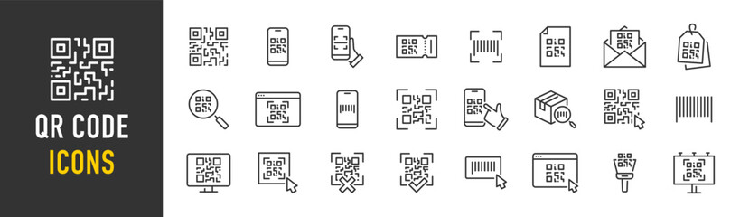 Poster - qr code web icons in line style. scanning, coding, information, qr code, sign,identification. vector