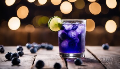 Poster - A blue drink with a lime wedge in it