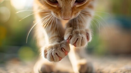 Sticker - A close up of a cat's paw with its claws out, AI