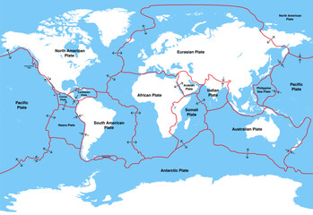 Wall Mural - tectonic plates on earth's surface. vector illustration