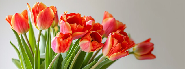 Wall Mural - a beautiful bouquet of tulips in a vase on a light background.