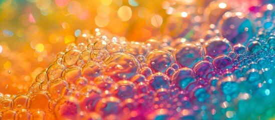 Poster - Vibrant Colored Soap Bubbles Dance in the Air, Creating a Mesmerizing Display of Colored Soap Bubbles