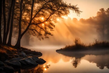 Wall Mural - sunrise over the lake