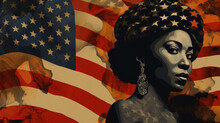 Design Illustration, Black Woman Afro Hair, Black History Month Events, African American History, The Background Of The American Flag. Black History Month