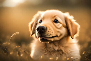 Wall Mural - golden retriever puppy on the beach