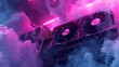 © jambulart - A GPU featuring spinning cooling fans surrounded by vibrant, swirling smoke.
