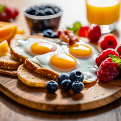 Wall Mural - A board showcasing a nutritious breakfast centered around eggs.
