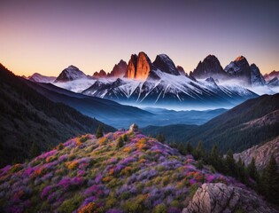 Incredibly beautiful landscape with mountains. light snow around the mountains.