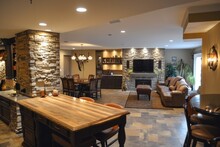 Comfortable Residential Basement Room: Interior Design in a Finished Family Space