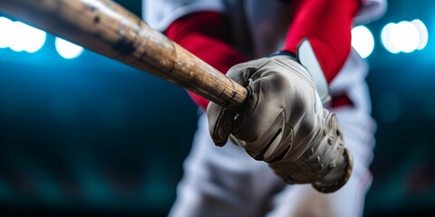 Sticker - Baseball player in gloves catching a ball at the stadium. Soft focus.