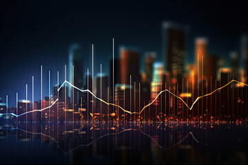 Poster - Financial chart on night city background